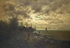 Johann Jungblut, COASTAL LANDSCAPE IN THE NIGHT, Oil on canvas (relined)