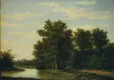 Marinus Adrianus Koekkoek, LANDSCAPE WITH ANGLERS, Oil on canvas