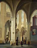 Joseph-Chrétien Nicolié, CHURCH INTERIOR WITH FIGURAL STAFFAGE, Oil on panel