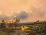 Johannes Petrus van Velzen, PANORAMIC LANDSCAPE WITH FIGURAL STAFFAGE, Oil on canvas