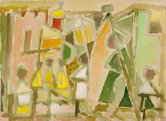 Procession by Eduard Bargheer, Watercolour over pencil on hand-made watercolour paper, sold May 2009