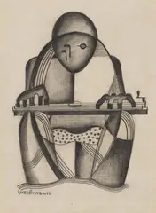 Gottfried Brockmann, Zitherspieler (Zither Player), Pencil drawing on firm, lightly textured drawing paper