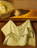Salvador Dalí, Nature morte au drapé blanc (Still Life with White Cloth), Oil on canvas