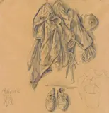 Still life with Soldiers Coats, Aubérive by Otto Dix, Pencil drawing on simple brown paper, sold May 2009