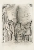 Lyonel Feininger, Umpferstedter Kirche (Church in Umpferstedt), Ink drawing and charcoal on thin chamois coloured, handmade paper
