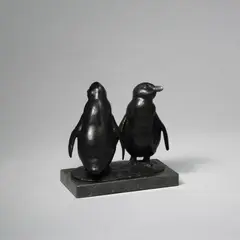 Two Penguins by August Gaul, Bronze sculpture. H 15.7 cm. On dark stone base, sold May 2009