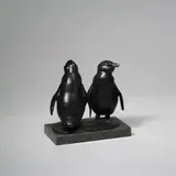 August Gaul, Two Penguins, Bronze sculpture. H 15.7 cm. On dark stone base