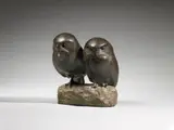 August Gaul, Käuze (Two Small Owls), Bronze sculpture. Height 17.2 cm. Unsigned and without foundry mark. Mounted to a brown-gray coloured irregulary worked stone base (