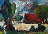 Bernhard Hoetger, Worpsweder Landschaft (Worpswede Landscape), Oil on cardboard