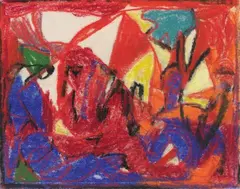 Composition by Adolf Hölzel, Pastells crayons on chamois coloured drawing paper, sold May 2009