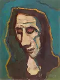 Fauenkopf mit gesenktem Blick (Head of a woman with downcast eyes) by Karl Hofer, Oil on board, sold May 2009