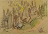 Bergwald III (Mountain forest III) by Ernst Ludwig Kirchner, Colour crayon drawing on green paper, sold May 2009