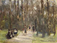 Max Liebermann, Spaziergang im Tiergarten (Walk in the Tiergarten), Oil on wood