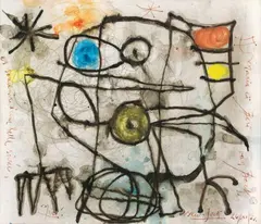Composition by Joan Miró, Ink and pencil with watercolour wash on cardboard, sold May 2009