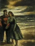 Frans Masereel, Promenade sur la Plage ou Couple a la Plage, Oil on canvas