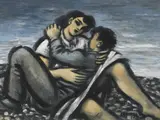 Amoureux sur la plage by Frans Masereel, Oil on laid paper, sold May 2009