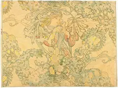 Alphonse Mucha, Femme à la Marguerite, Ink brush and watercolour on thin transparent paper