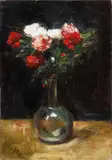 Lesser Ury, Nelken in gläserner Kugelvase (Carnations in a Glass Vase), Oil on canvas