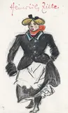 Ein kesses Berliner Mädchen mit Muff (A Cheeky Young Berlin Woman with a Muff) by Heinrich Zille, Oil crayon on thin, simple drawing paper, sold May 2009