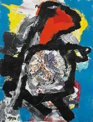 Untitled by Karel Appel, Oil, paper- and cloth-collage on cardboard, sold May 2009