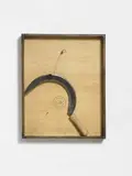 Joseph Beuys, Sichel 2. Version (Sickle 2. Version), Sickle with magnetic clamp stamped "HAUPTSTROM" on wood board in object box
