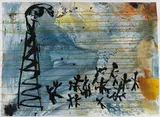 Walter Dahn, Untitled (Big Brother), Acryl, screenprint and shellac on paper on canvas