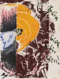 Jörg Immendorff, Kein Licht für wen? (No light for whom?), Acrylic over colour linolcut on paper with verso printed text