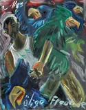 Ölige Freunde (oily friends) by Jörg Immendorff, Oil on canvas, sold May 2009