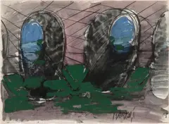 UNTITLED (DITHYRAMBIC) by Markus Lüpertz, Gouache, watercolour, oil-crayon on sturdy paper with left perforated margin, sold May 2009