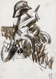 Markus Lüpertz, UNTITLED (SKETCH TO "BLACK-RED-GOLD"), Watercolour and oil-crayon on sturdy paper