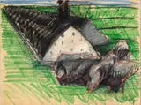 UNTITLED (DITHYRAMBIC) by Markus Lüpertz, Oil-, colour-crayon and opaque white on brownish paper with perforated right margin, sold May 2009