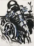Markus Lüpertz, UNTITLED (SKETCH TO "BLACK-RED-GOLD"), Ink and oil-crayon on sturdy paper with perforated upper margin