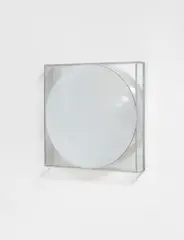 UNTITLED by Adolf Luther, Mirror object with one concave bulged half-transparent mirror diameter ca. 59 cm before a mirror backing mounted on wood, sold May 2009