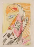 Ernst Wilhelm Nay, UNTITLED (COMPOSITION, HEAD), Colour crayon on smooth, sturdy beige wove paper with irregular left margin ca