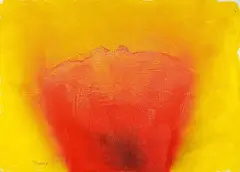 MEMORY by Otto Piene, Oil, partially sprayed through a grid, traces of fire and soot on sturdy cardboard embossed "SCHOELLERSHAMMER", sold May 2009
