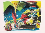 Überwindung (OVERCOMING) by Neo Rauch, Colour lithograph on lightly textured wove cardboard, sold May 2009