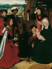 attributed to Ambrosius Benson, ADORATION OF THE MAGI, Oil on panel (parquetted)