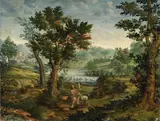 LANDSCAPE WITH ST. JOHN THE BAPTIST by follower of Lucas van Gassel, Oil on copper, sold May 2009