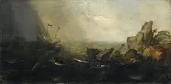 Cornelis Isaacksz Verbeeck, SHIPWRECK AT A STEEP COAST, Oil on panel