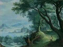 Jan Brueghel the Younger, WOODED LANDSCAPE WITH RIVER IN A VALLEY, Oil on copper