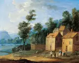 Jan Frans van Bredael, LANDSCAPE WITH FARMSTEAD AND FIGURES, Oil on copper