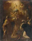 CHRIST ON THE GLOBE WITH ST. JOSEPH AND TWO DOMINICAN FRIARS by South German School 18th century, Oil on canvas, sold May 2009