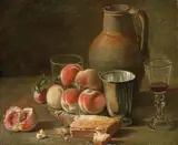 French School late 18th century, STILL LIFE WITH PEACHES, JAR AND CUP, Oil on canvas
