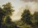 Heinrich Wüest, TWO WOODEN LANDSCAPES WITH FIGURAL STAFFAGE, Oil on copper