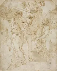 attributed to Francesco Primaticcio, DIANA AND HEKATE CROWNING PEGASUS, Pen and brown ink