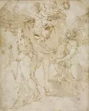 attributed to Francesco Primaticcio, DIANA AND HEKATE CROWNING PEGASUS, Pen and brown ink