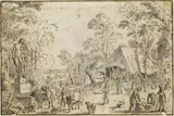Sebastiaan Vrancx, SCENE IN A VILLAGE, Pen and brown ink, brush and grey ink