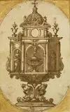 German School 17th century, DESIGN FOR A SMALL ALTAR, Brush and brown ink, was