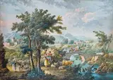 TWO ITALIAN LANDSCAPE WITH SHEPHERDS by Zacharie Félix Doumet, Gouache on paper, mounted on canvas, sold May 2009
