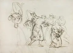 Gottlieb Schick, MAENADE DANCING ON THE REVERS STUDY OF FEMALE FIGURES, Black chalk, pen and brown ink